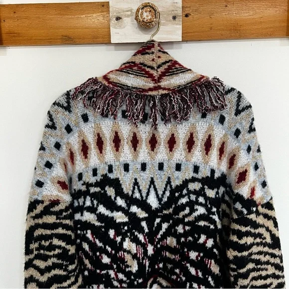 By Anthropologie Paloma Fringed Animal Print Cardigan Sweater - Picture 12 of 16